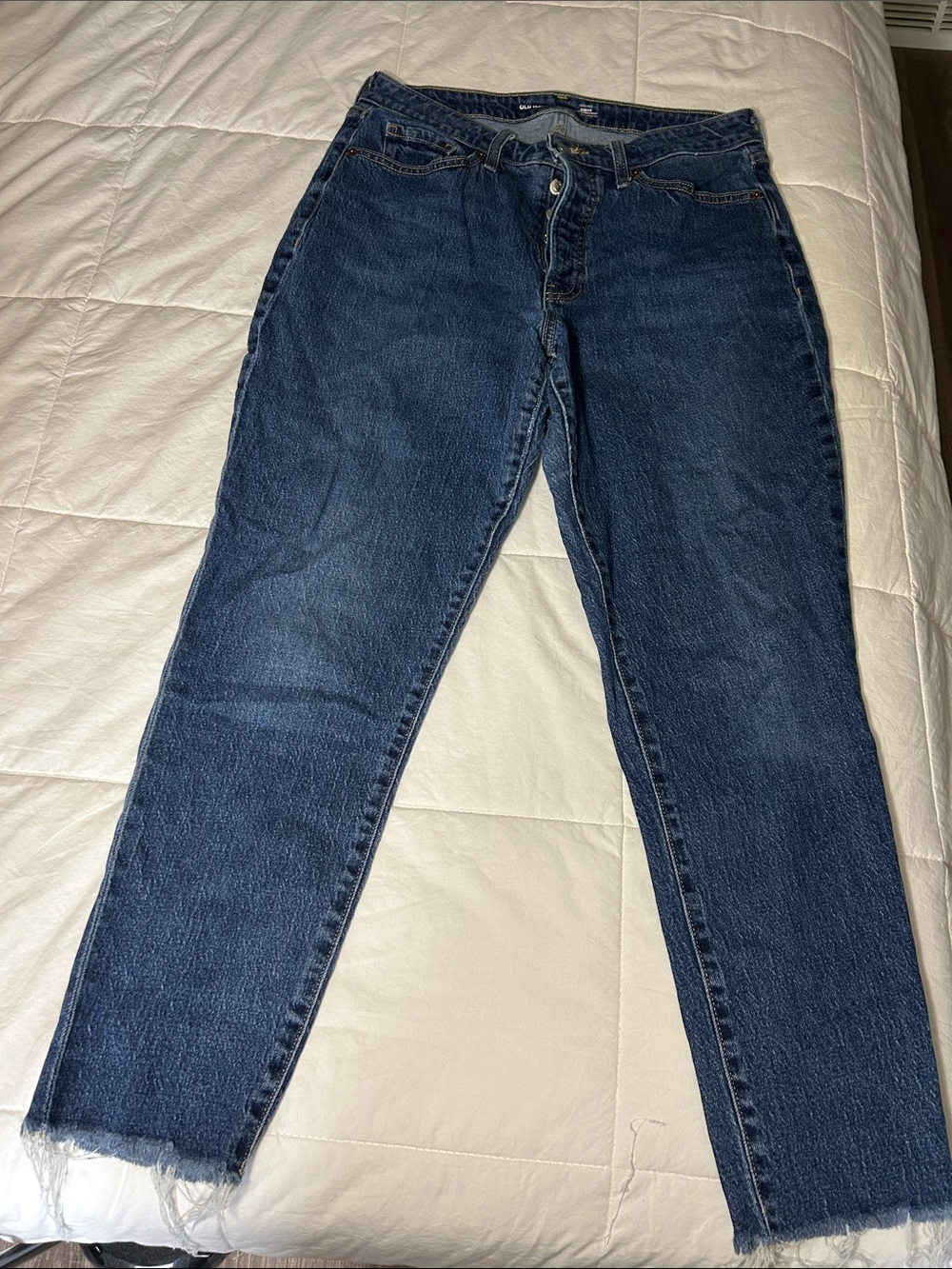 Old Navy Women's High Rise Curvy OG Straight-Leg Jeans in Dark Blue Wash